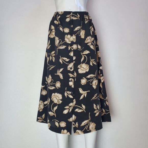 Vintage 90s Cricket Lane Black Cream Floral Skirt - Picture 1 of 6